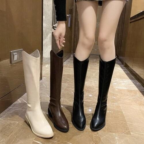 2020 New Womens Shoes Autumn Winter Pointed High Platform High Barrel Thick Heel Knight Boots Female Warm Fashion Boots