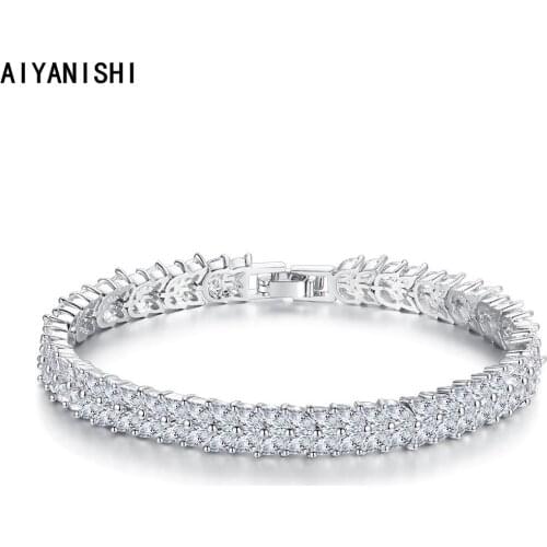 AIYANISHI 18K Gold Filled Tennis Bracelets Iced Out Leaves Sona Diamond Wedding Bracelet For Women Tennis Bracelet Party Gifts