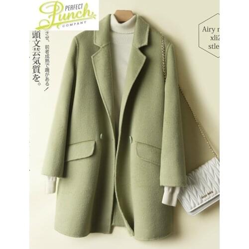 Women Coat 2021 100% Long Double-faced Wool Jacket Korean Fashion Overcoat Ladies Coats Abrigos Mujer Elegante 722 KJ5056