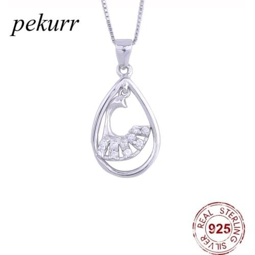 Pekurr 925 Sterling Silver Waterdrop Hoop CZ Skirt Swan Necklace For Women Elegant Fairy Pendants Collar Wedding Fashion Jewelry