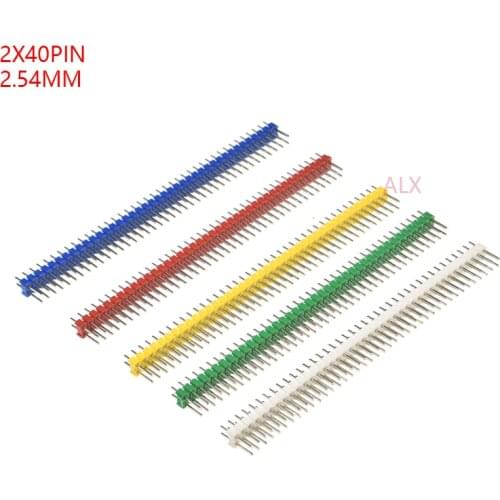 10PCS 2X40 PIN red blue Double row MALE 2.54MM PITCH PIN Header connector Strip 2X40PIN 2*40 40p 40PIN FOR PCB BOARD ARDUINO