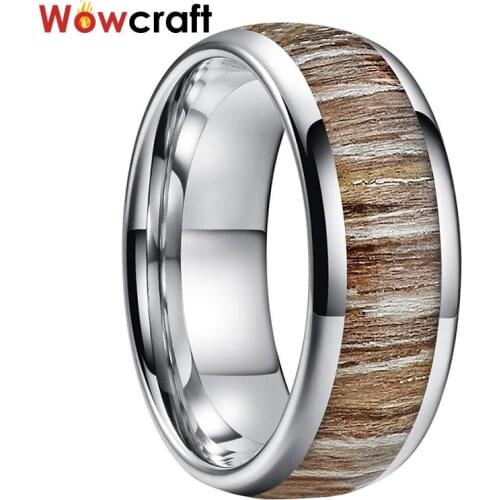 3 Colors Mens Tungsten Wood Ring 8mm Wedding Band Engagement Rings with Real Wood Inlay Comfort Fit Sizes 5 to 15