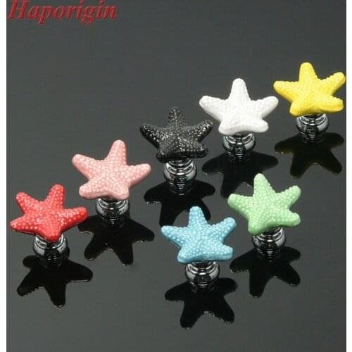 5x Starfish Ceramic Cabinet Drawer Knobs Porcelain Kids Bedroom Wardrobe Handles Furniture Dresser Closet Cupboard Rural Pulls