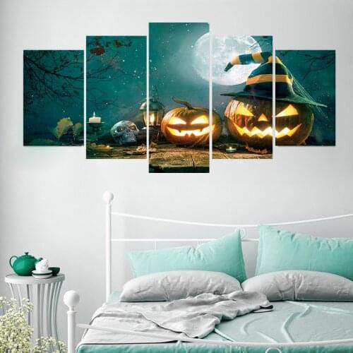 5pcs/set All Saints Day horror pumpkin lamp wall stickers shop window ghost head holiday waterproof wallpaper Party Decoration