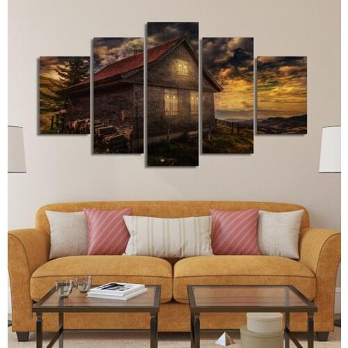 5 Pcs/sets Cabin Wall Art Canvas Pictures Sunsets Great Clouds Paintings for Living Room Posters Printed Decoration No Frame