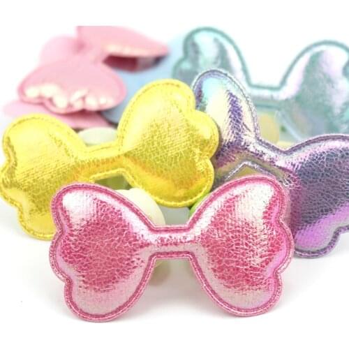 25Pcs 3.5*6.5cm Shiny PU Leather Bowknot Padded Appliques For DIY BB Clips Headwear Gifts Crafts Decoration Clothing Accessories