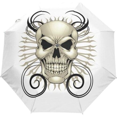 White Skull Printed Automatic Umbrella High Quality Sun Protection Umbrella for women Sunny Business man Umbrella for Men