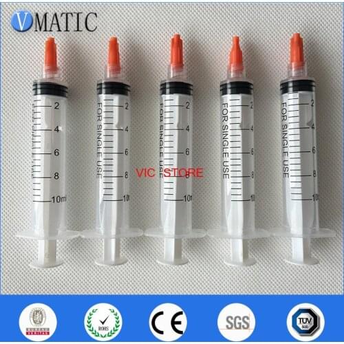 Free Shipping 5 Pcs 10ml Manual Syringe With 5 Pcs Red Tip Cap (5Sets/Bag)