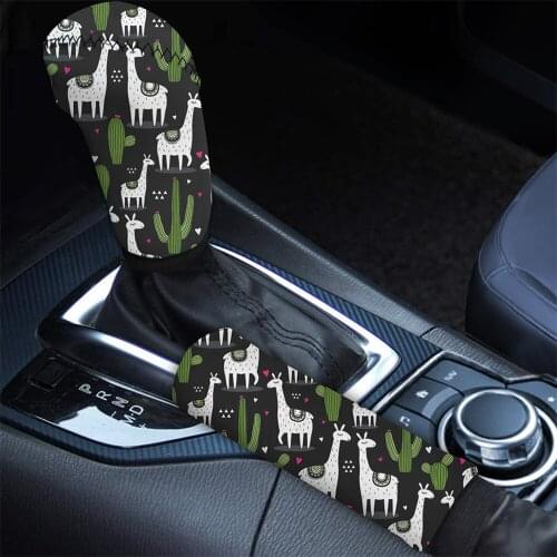 INSTANTARTS Cute Animal Alpaca Pattern Shift Lever Cover Stylish Car Indoor Accessories Car Hand Brake Gear Cover New Design Hot