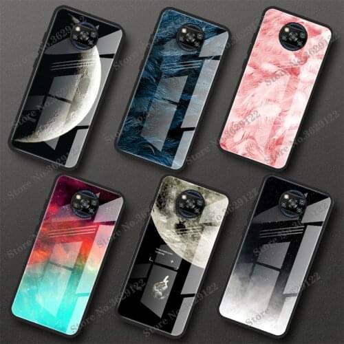 Starry Sky Tempered Glass Case For Xiaomi Poco X3 NFC Phone Cover Silicone Frame Hard Glass Back Cover for POCO X3 Note 9 Pro 9S