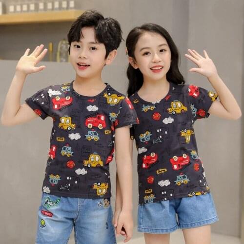 2021 Cotton Childrens Short-Sleeved Bottoming Soft Breathable Spring and Summer Thin Top Boys and Girls Short Sleeve Shirt