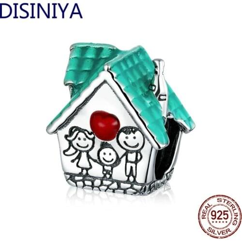 DISINIYA 925 Sterling Silver Happy Family Sweet Love House Metal Beads Original Bracelet DIY Beads Special 3mm Beads ZSCC261518