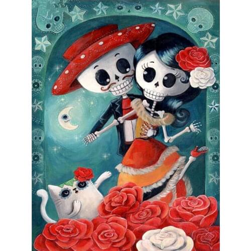 Halloween Cartoon Skeleton Couple Diamond Painting Round Full Drill Nouveaute DIY Mosaic Embroidery 5D Cross Stitch Home Decor