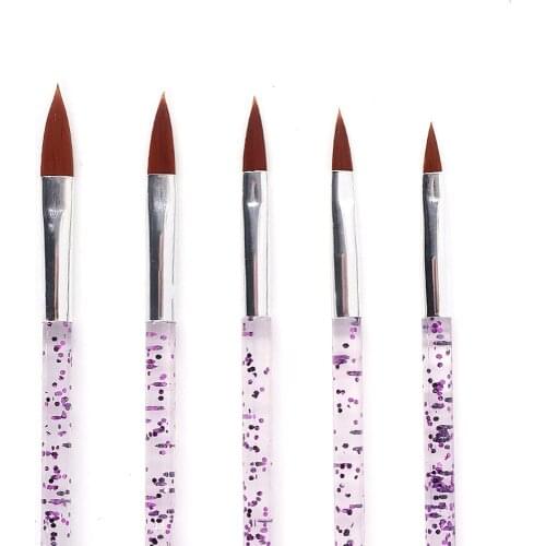 5pcs/Set Nail Brushes Painting Drawing Crystal Handle Acrylic UV Gel Carving Powder Nail Art Pen Nylon Manicure Tools KY-062