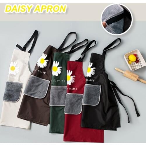 Daisys Printed Kitchen Waterproof Apron Neck Hanging with Removable Hand Wiping Towel Oil-proof Home Kitchen Apron TS1