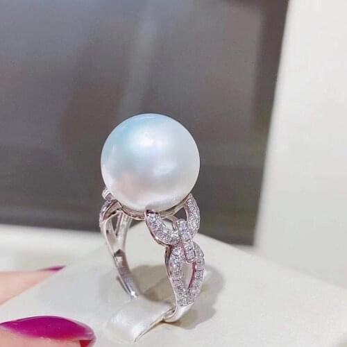 M127 Solid 925 Sterling Silver Round 9-10mm Nature Fresh Water White Pearl Rings for Women Fine Presents