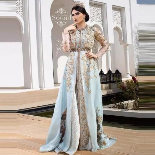 Moroccan Kaftan Caftan Muslim Evening Dresses A-line Long Sleeves Chiffon Appliques Bead Dubai Arabic Turkey Abaya Islamic Gown