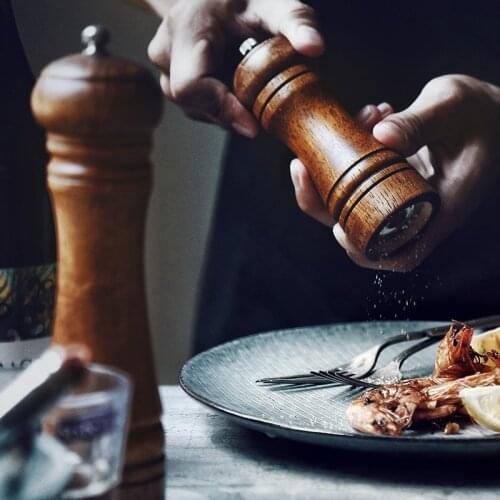 Salt Pepper Mills Classical Oak Pepper Spice Grinder Set Handheld Season Mills Grinder Cooking BBQ Set 5/8/10 Inch Kitchen Tool