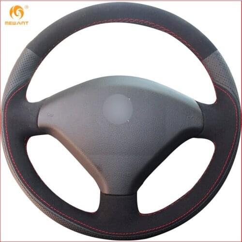 MEWANT Black Genuine Leather Black Suede Car Steering Wheel Cover for Peugeot 307 Interior Accessories Parts