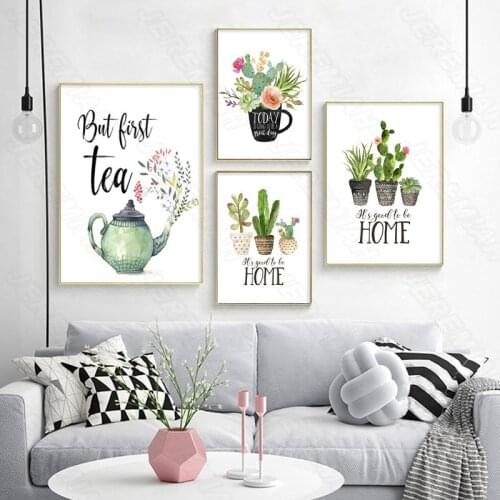 Teapot Letter Potted Plant Combination Landscape Poster Nordic Style Wall Art Canvas Print Painting Modern Living Room Decoratio