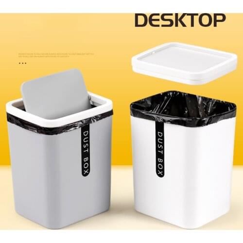 Desktop Trash Can Small Mini Garbage Can Plastic Dustbin With Shake Cover For Home Office Trash Kitchen Bathroom Garbage Office