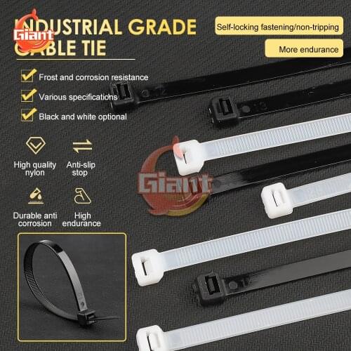 100PCS/Pack 8x200mm Nylon Cable Ties English Neutral Standard Black And White Plastic Loop Wire Wrap Zip Ties