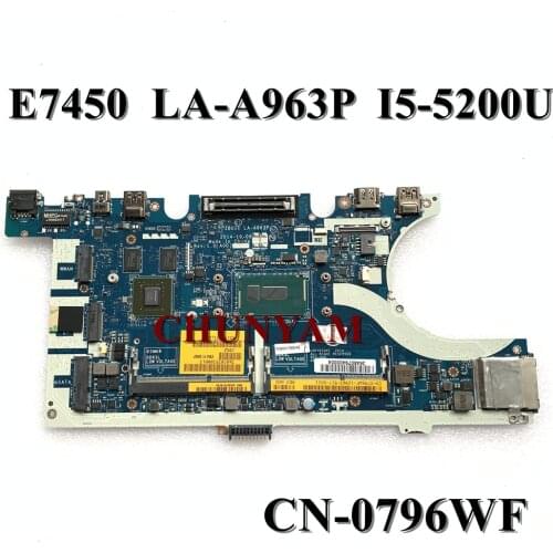 NEW I5-5200U 840M 2GB FOR DELL Latitude 14 E7450 Laptop Motherboard ZBU11 LA-A963P CN-0796WF 796WF Mainboard 100% tested