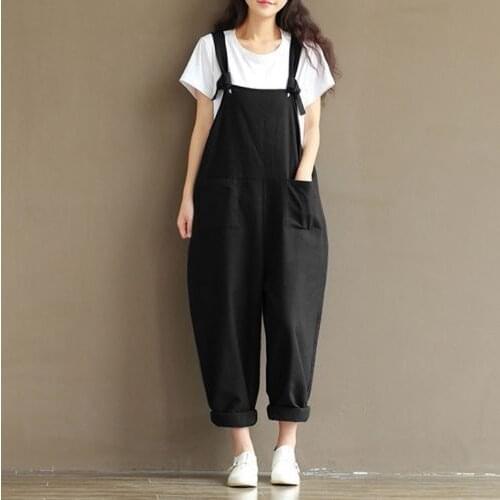 New Fashion Womens Strap Loose Jumpsuit Casual Dungaree Harem Overall Stylish Womens Loose Long Jumpsuits