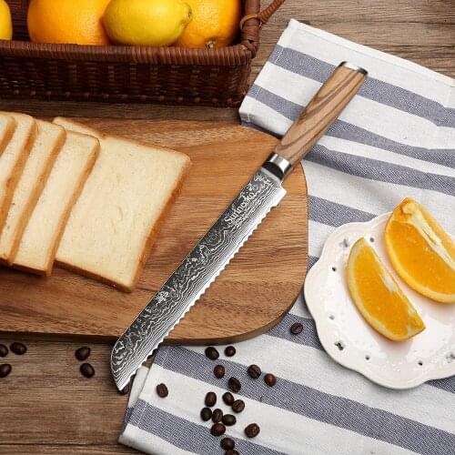 SUNNECKO 8" Bread Knife Damascus Japanese VG10 Steel Razor Sharp Blade Kitchen Knives Original Wood Handle Cake Cutter ChefKnife