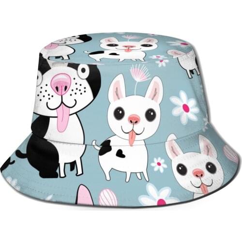 CINESSD Bucket Hat Unisex Bob Caps Hip Hop Gorros Funny Dog Pattern Summer Panama Cap Beach Sun Fishing Hat