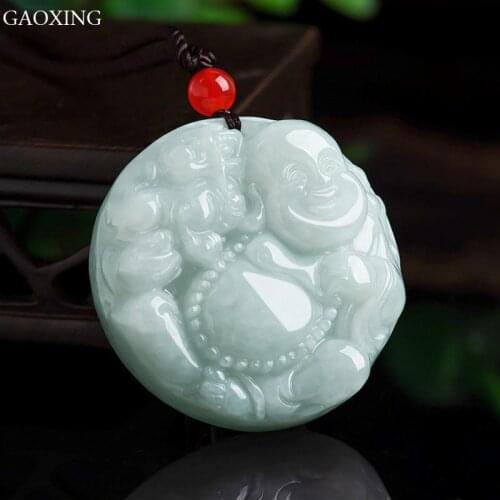 Natural Burmese A Cargo Jade Jade Brave Maitreya Buddha Pendant Pendant Ice Jade Jewelry High-End Gifts