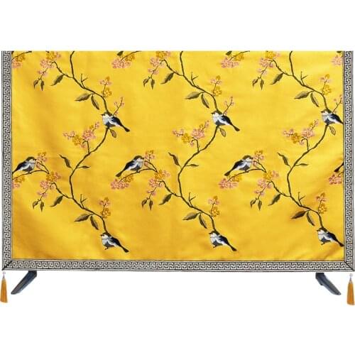 Custom Embroidery Flower Birds LCD TV Set Dust Covers Hanging Desktop TV Chinese Cotton Linen Cover Cloth Universal Cover towel