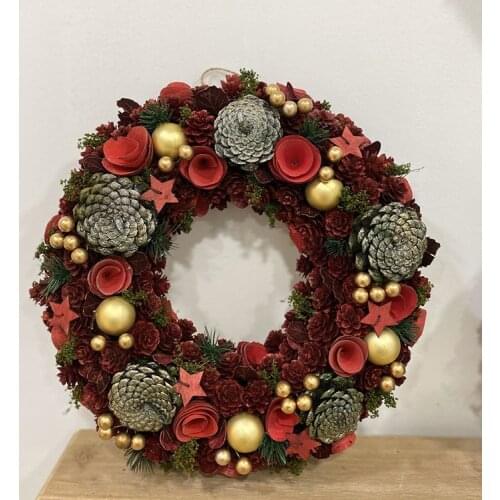 15.74'' Christmas wreath Restaurant Party Dried Flowers Festive Supplies Pine Cone Garlands Home Decor