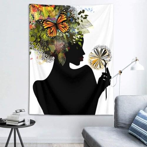 Sexy Black Girl Tapestry African Woman with Flowers Wall Hanging