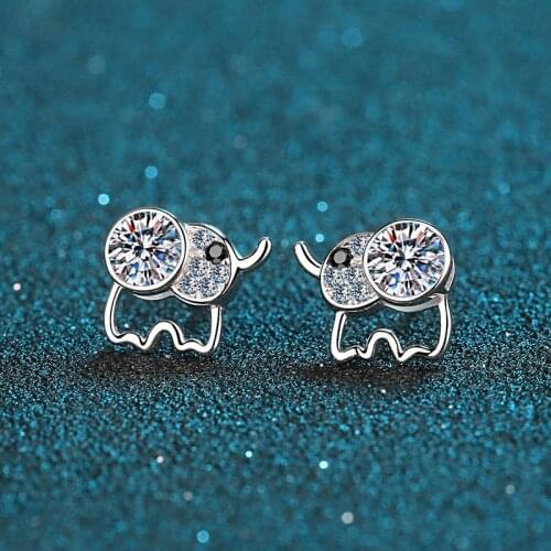 Silver Cute Elephant Stud Earrings Total 1 Carat Excellent Cut Diamond Test Passed D Color High Clarity Moissanite Earrings Gift