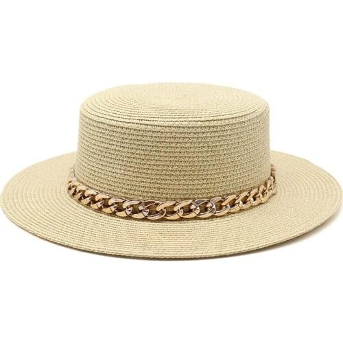 2021 New Panama Straw Hat Female Sun Hat Women Summer Beach Sunscreen Travel Holiday Flat Top Soft Wide Brim Jazz Hat Fedora Cap