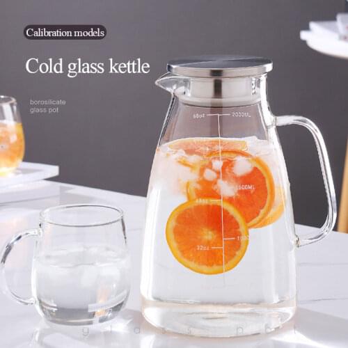 Glass Water Pitcher with Lid and Precise Scale Line Tea Pitcher Heat Resistant Borosilicate Glass Jug for Juice Water Carafe