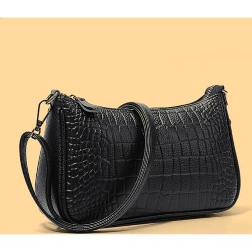 New Genuine Leather Trend Womens Bag Fashion Cowhide Crocodile Pattern Zipper Womens Shoulder Messenger Bag Luxury Handbags