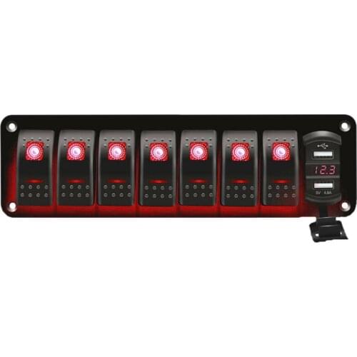 LED Marine Boat Rocker Switch Panel 8 Gang Rocker Switch Panel Kit 12V/24V Circuit Breaker Dual USB Slots Light