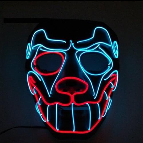 Glowing Horror Clown EL Wire Mask Scary Smiling Face Joker Luminous LED Mask For Halloween Cosplay Party Supplies