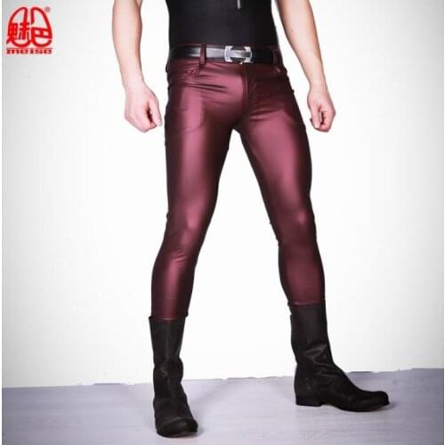 Thin personality Elastic tight trousers mens leather pants mens feet trousers fashion pantalon homme street novelty