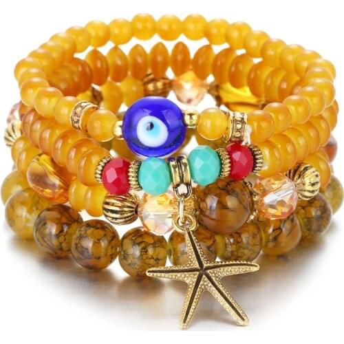 Bohemian Crystal Bead Starfish Charm Bracelets for Women Multilayer Chain Tassel Bracelet pulseira feminina