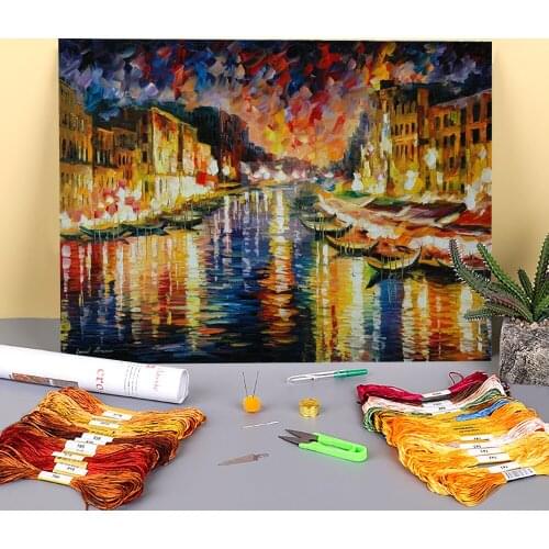 Venice Grand Canal Printed Fabric 11CT Cross Stitch Embroidery Set DMC Threads Sewing Handicraft Handiwork Knitting Jewelry