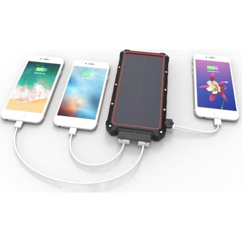 Solar Power Bank Waterproof 20000mAh Solar Battery Pack 2 USB Ports with Type C External Charger Powerbank for Smartphone