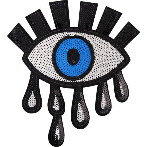 GUGUTREE embroidery Sequins big eyes patches tears patches badges applique patches for clothing JW-26