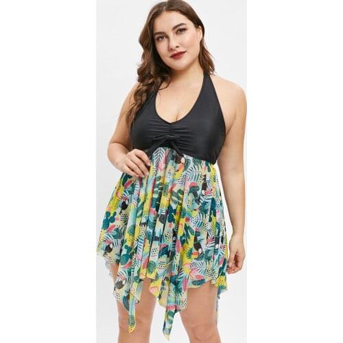Wipalo Plus Size Printed Halter Women Set Graphic Asymmetrical Sexy V Neck Sleeveless Women Swim Set Beach Wear Women Clothes