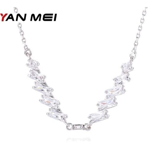 YANMEI Square CZ Chain Necklaces For Ladies Cute Mrico Necklace Pendant For Women Rectangle Crystal Fashion Jewelry YMD1310
