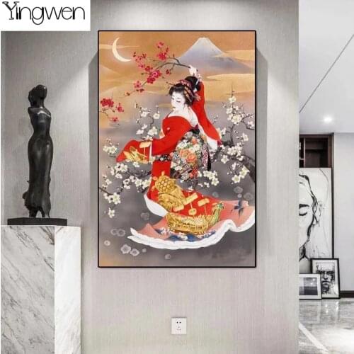 Japanese Geisha DIY 5D Diamond Painting Woman Cross Stitch Full Diamond Embroidery Art 3D Patterns Rhinestones Mosaic Home Decor