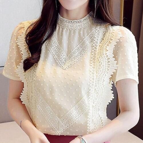 Summer Blouse Women Short Sleeve Ruffles Lace Chiffon Blouse Shirt Tops Women Blusas Mujer De Moda 2021 Blouses Top Femme D185