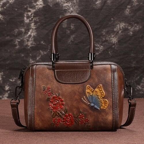 Leisure Chic High Quality Embossed Versatile Womens Bags 2021 New Handmade Large Capacity Cowhide Shoulder Bags